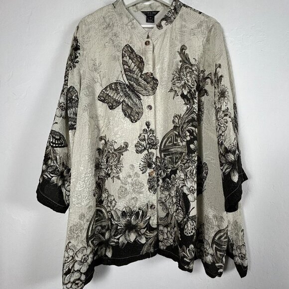 Citron Santa Monica Tops - Citron Santa Monica Womens Tasteful Butterfly Art Silk Blouse Top 3X Silk Blend